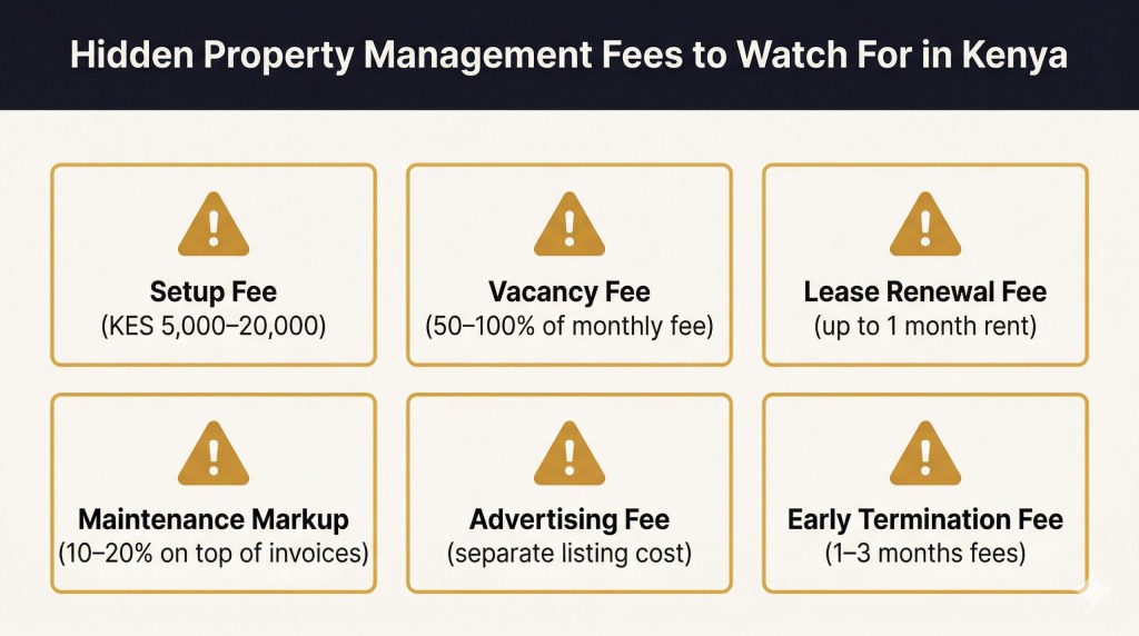hidden property management fees Kenya 2026 setup vacancy maintenance markup warning guide
