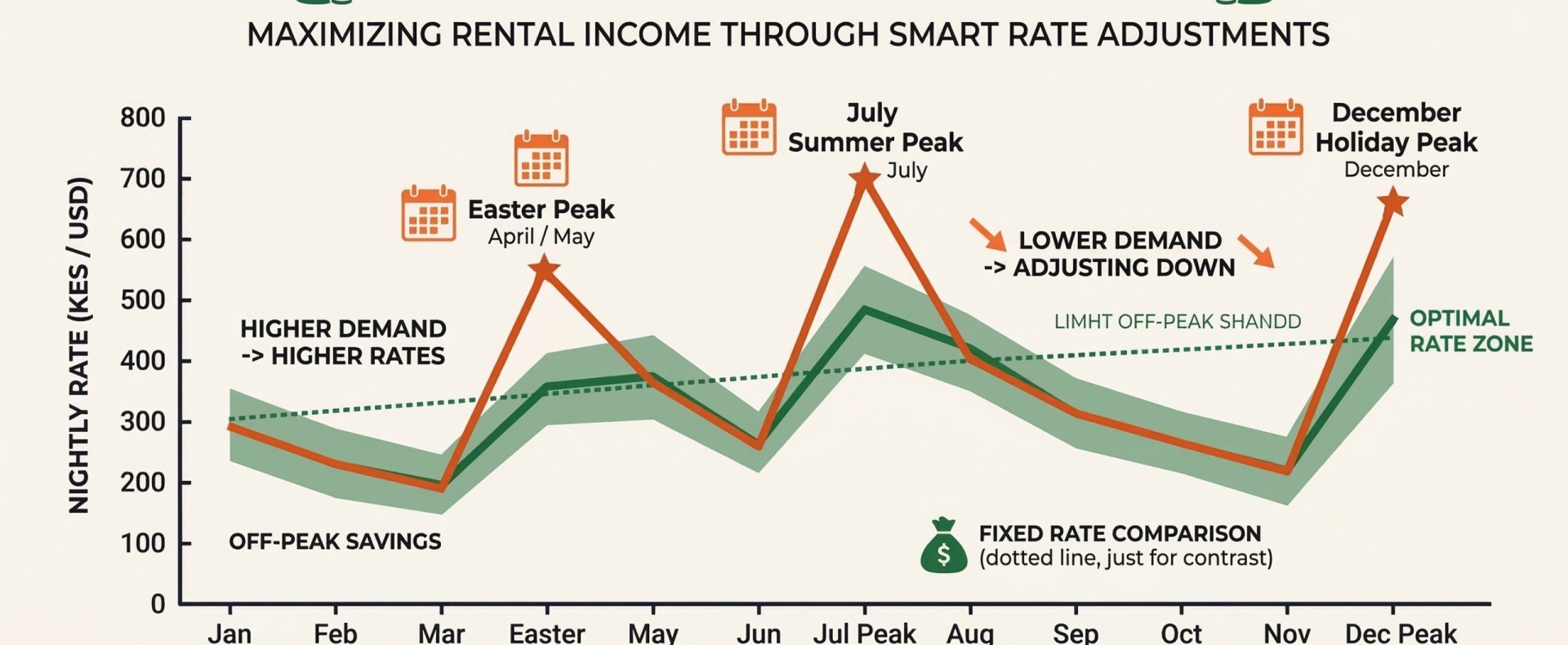Dynamic pricing adjusts your nightly rate to match real-time demand — the most reliable way to maximise your monthly rental income.