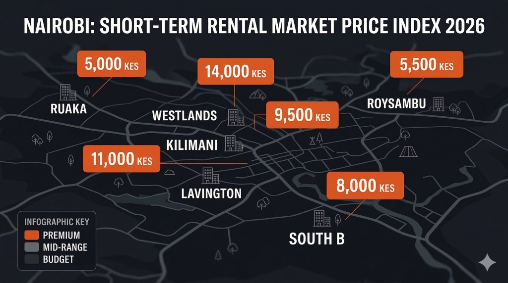 Nairobi vacation rental pricing by neighbourhood 2026 map Westlands Kilimani Lavington