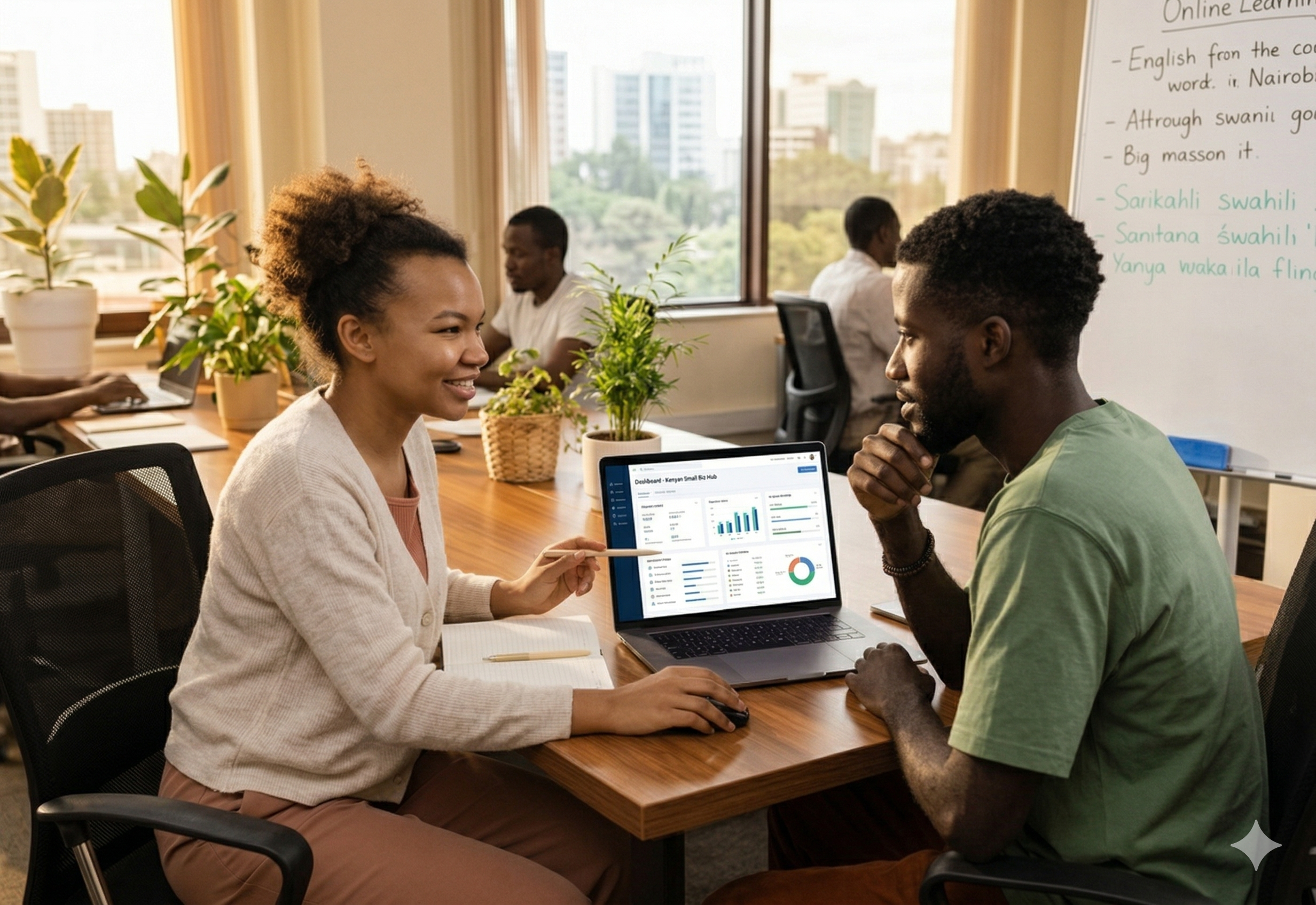 A man and woman sitting at a desk discussing their earnings on Trubay Stayz.
