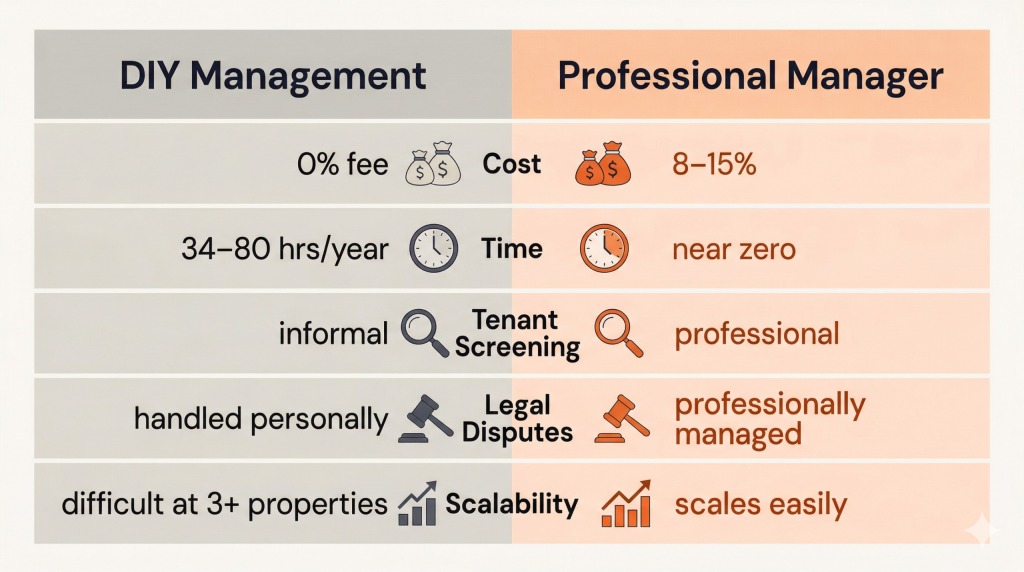 DIY property management Kenya vs professional manager comparison costs time tenant screening 2026