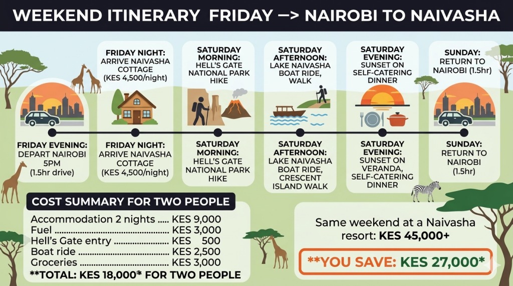 Naivasha weekend getaway cost breakdown 2026 vacation rental cottage Nairobi couple Trubay Stayz