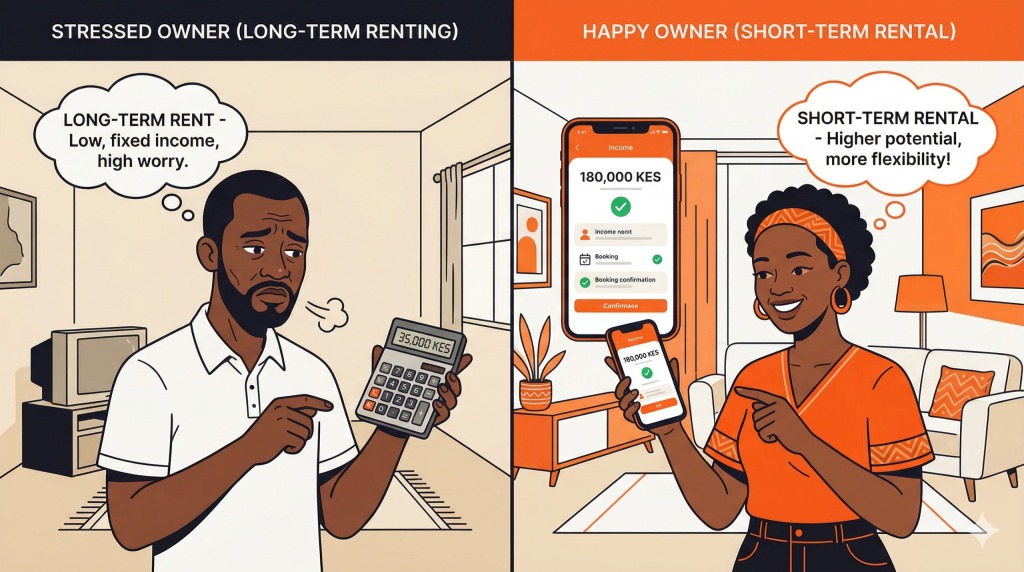 Comparison between a property owner with monthly rentals vs a short stay howe owner in Kenya