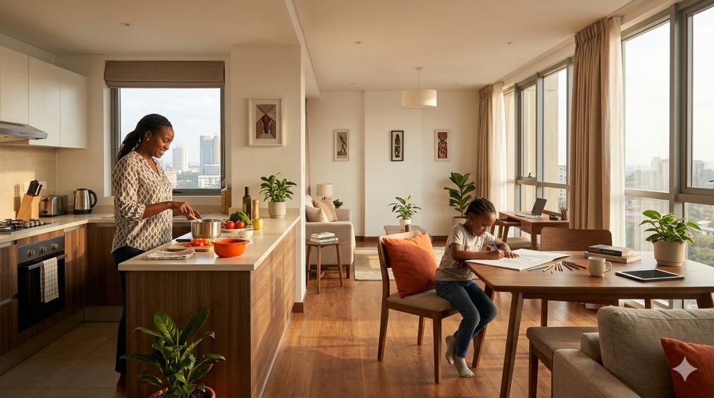 short stay apartment Nairobi Kenya family guests furnished living space Trubay Stayz 2026