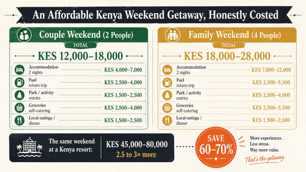 affordable weekend getaways Kenya cost breakdown couple family 2026 Trubay Stayz
