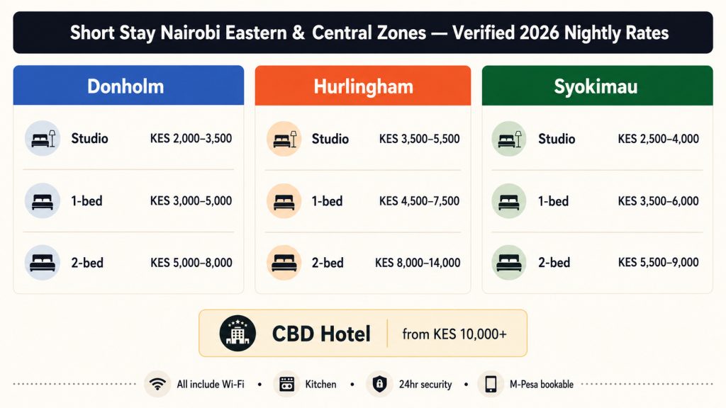 furnished apartment Hurlingham Nairobi Donholm Syokimau map 2026 Trubay Stayz
